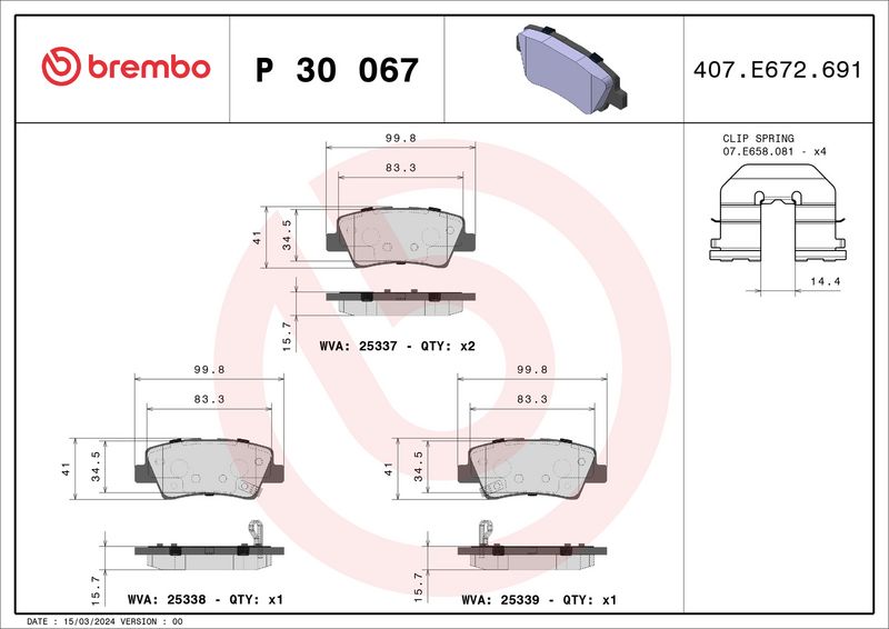 Brembo P30067 Brake Pad Set, disc brake - 1