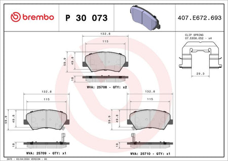 Brembo P30073 Brake Pad Set, disc brake - 1