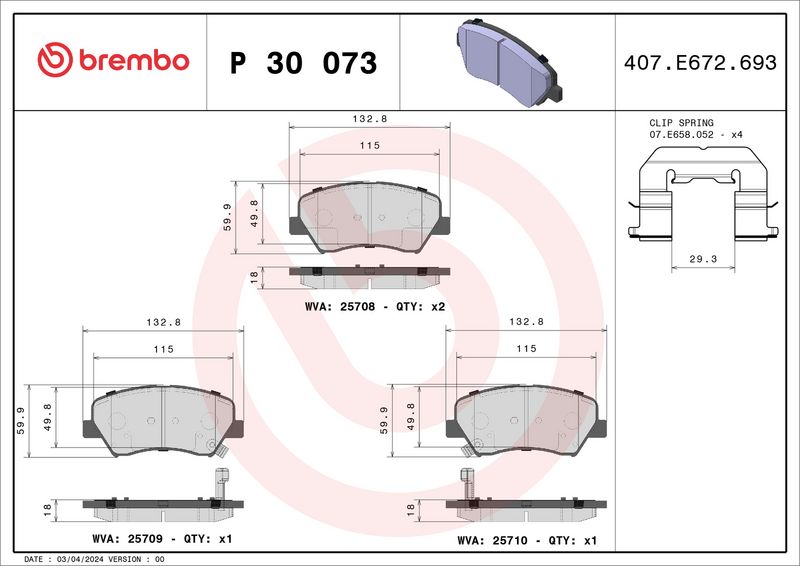 Brembo P30073 Brake Pad Set, disc brake - 1