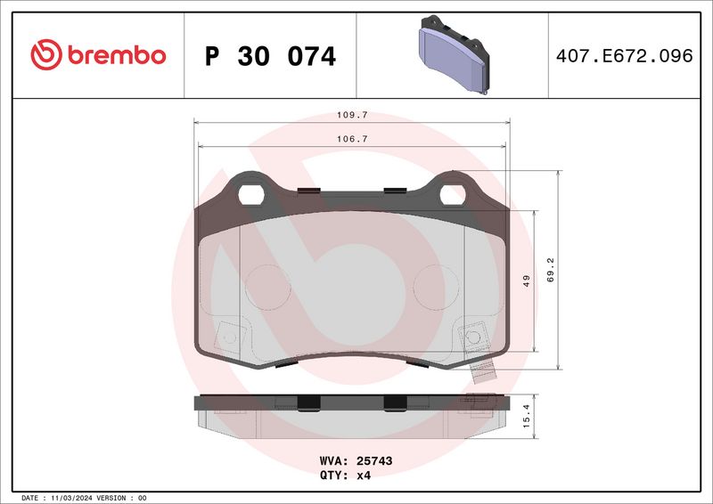 Brembo P30074 Brake Pad Set, disc brake - 1