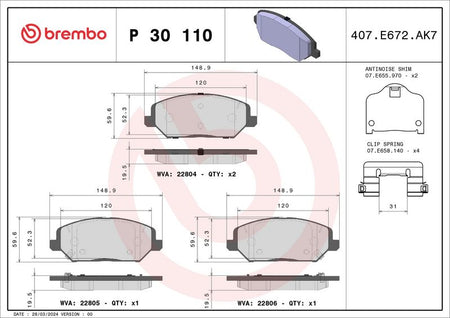 Brembo P30110 Brake Pad Set, disc brake - 1