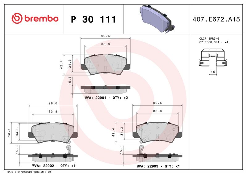Brembo P30111 Brake Pad Set, disc brake - 1