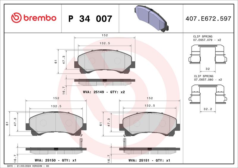 Brembo P34007 Brake Pad Set, disc brake - 1