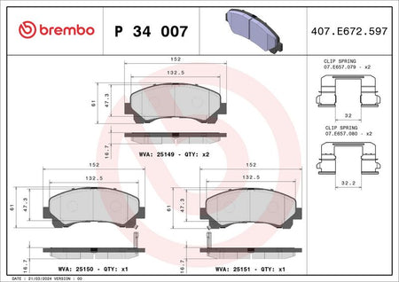 Brembo P34007 Brake Pad Set, disc brake - 1