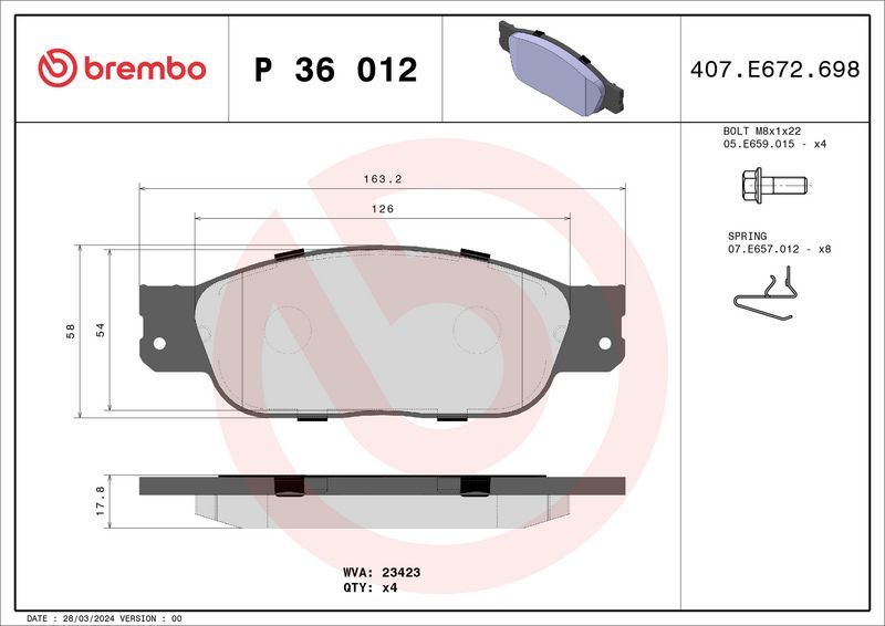 Brembo P36012 Brake Pad Set, disc brake - 1