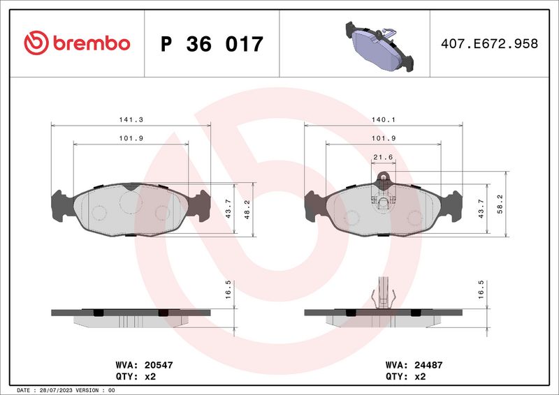 Brembo P36017 Brake Pad Set, disc brake - 1