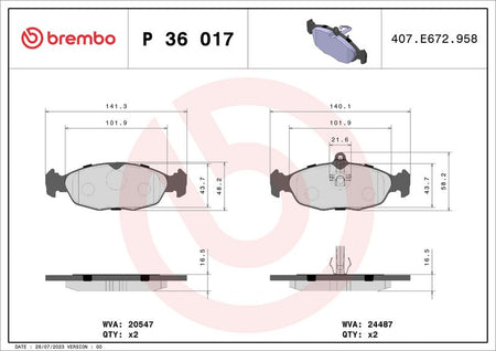 Brembo P36017 Brake Pad Set, disc brake - 1