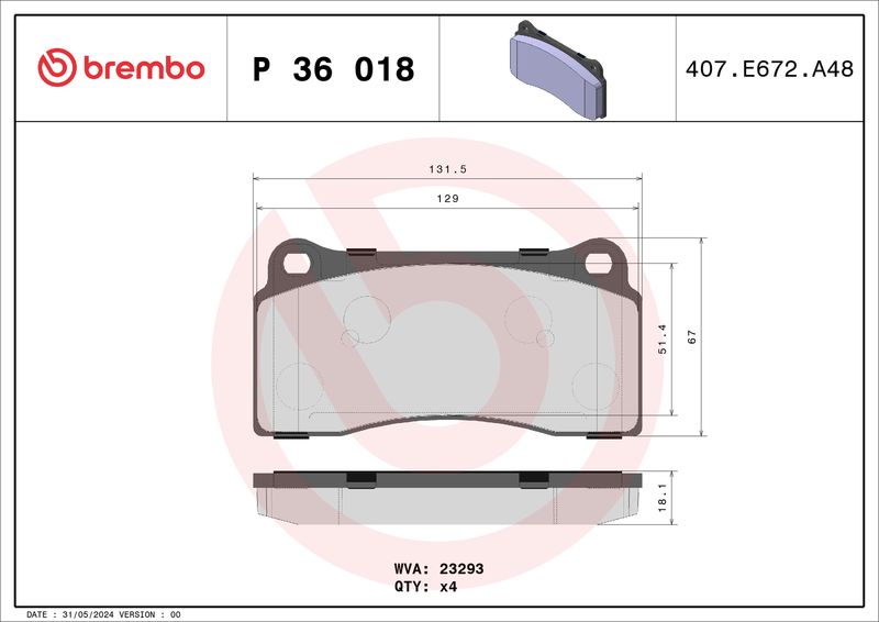 Brembo P36018 Brake Pad Set, disc brake - 1