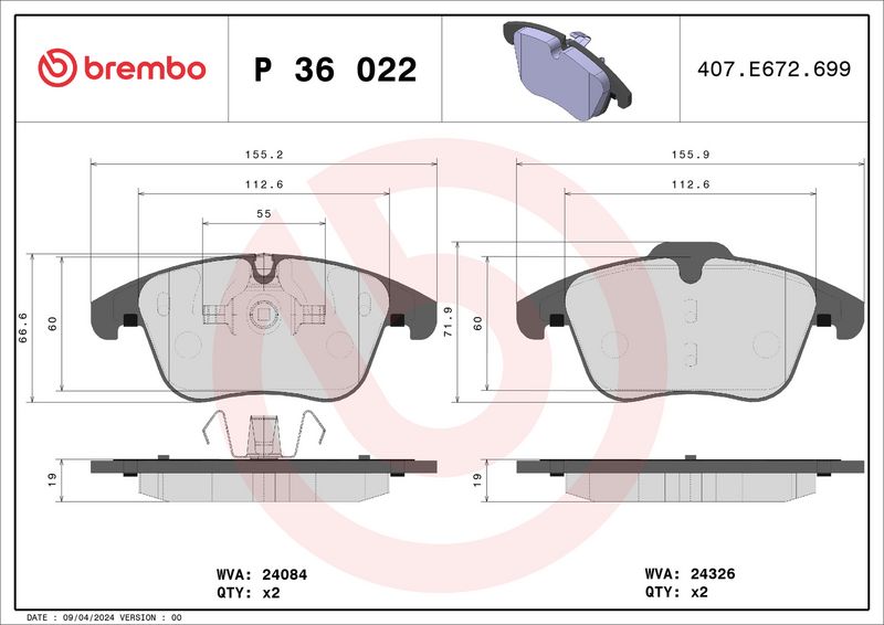 Brembo P36022 Brake Pad Set, disc brake - 1