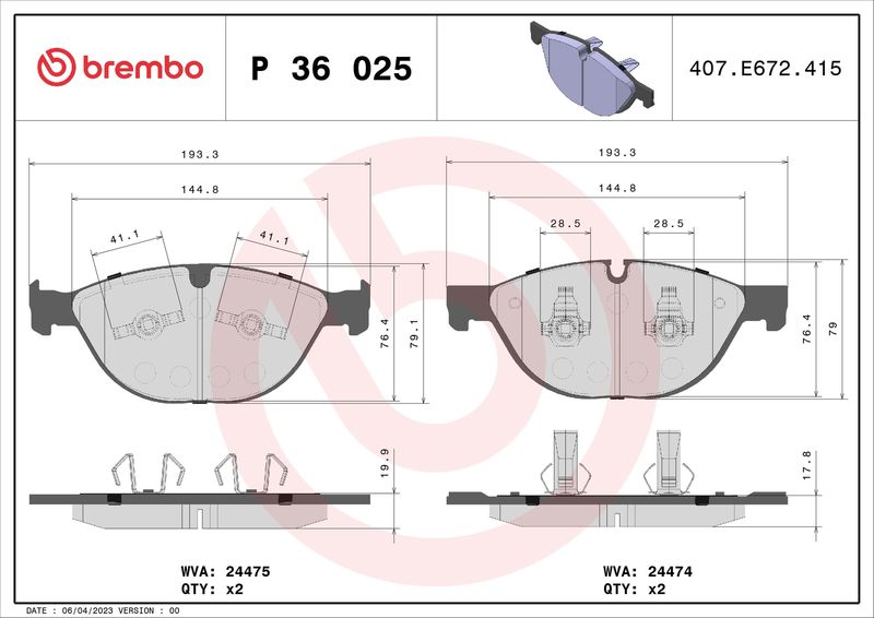 Brembo P36025 Brake Pad Set, disc brake - 1