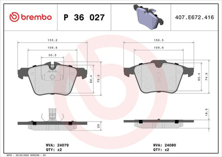 Brembo P36027 Brake Pad Set, disc brake - 1