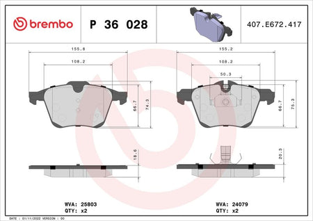 Brembo P36028 Brake Pad Set, disc brake - 1