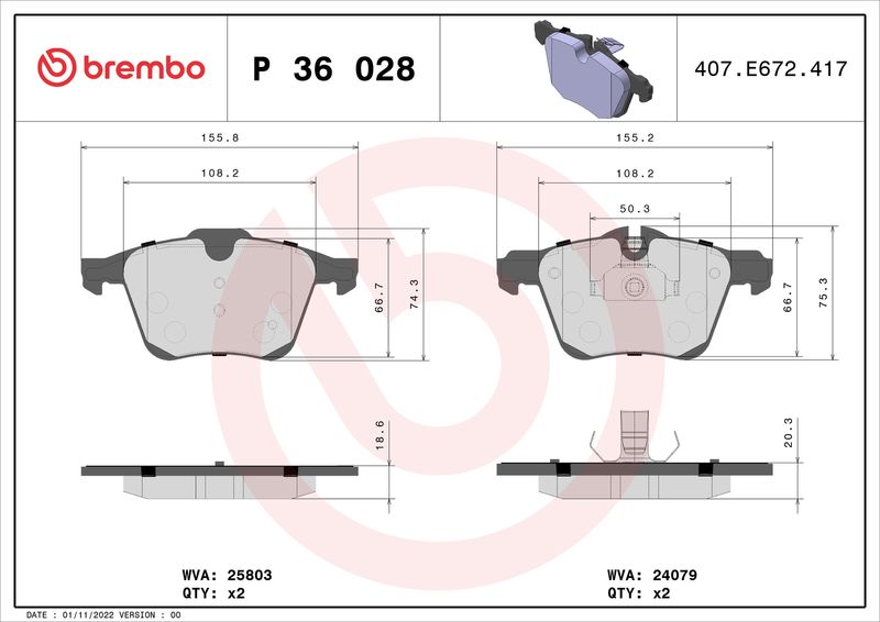Brembo P36028 Brake Pad Set, disc brake - 1