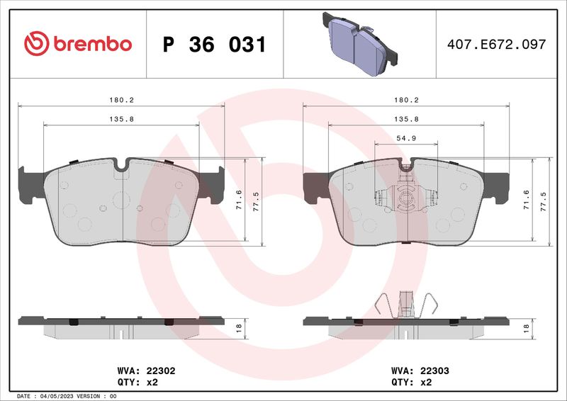 Brembo P36031 Brake Pad Set, disc brake - 1