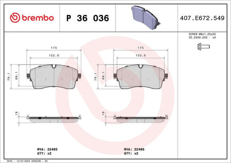 Brembo P36036 Brake Pad Set, disc brake - 1