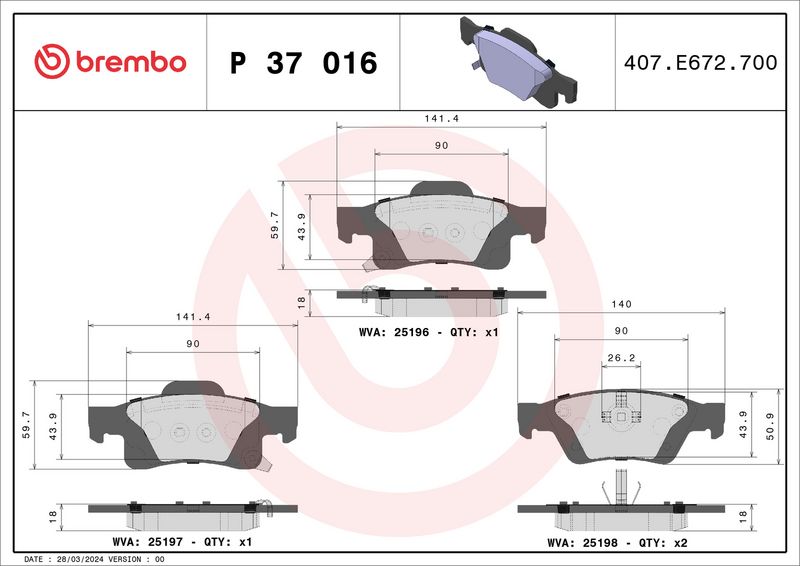 Brembo P37016 Brake Pad Set, disc brake - 1