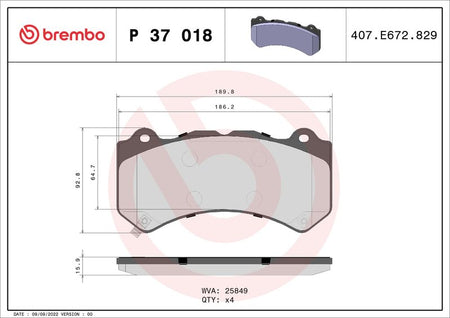 Brembo P37018 Brake Pad Set, disc brake - 1