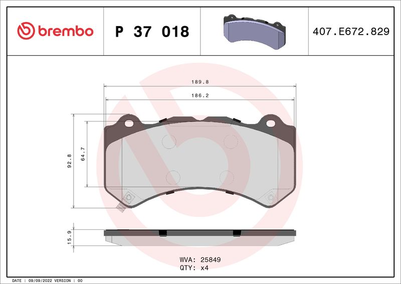 Brembo P37018 Brake Pad Set, disc brake - 1