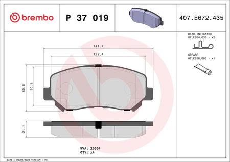 Brembo P37019 Brake Pad Set, disc brake - 1