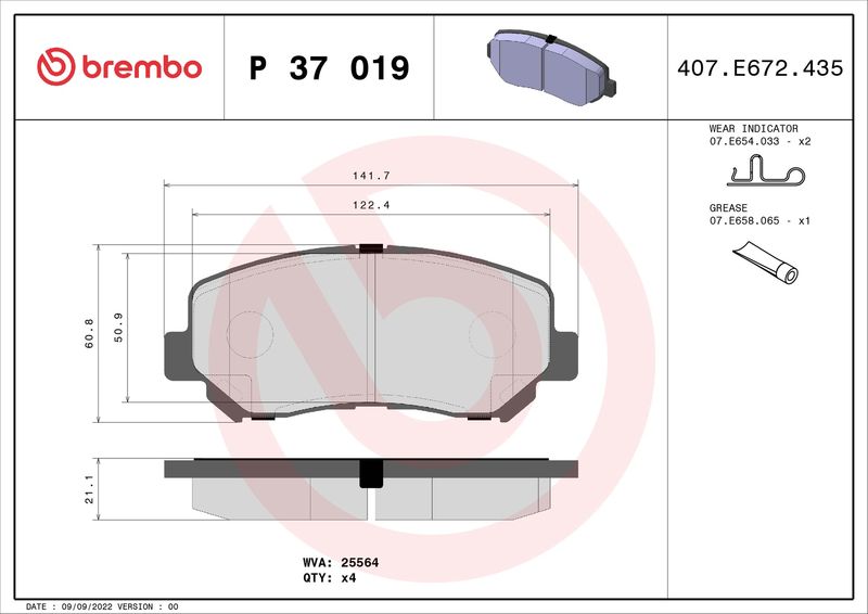 Brembo P37019 Brake Pad Set, disc brake - 1