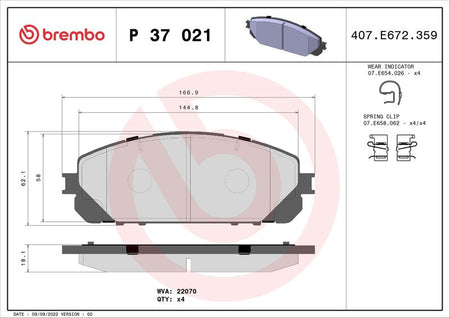 Brembo P37021 Brake Pad Set, disc brake - 1