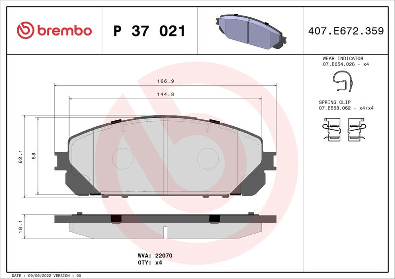Brembo P37021 Brake Pad Set, disc brake - 1