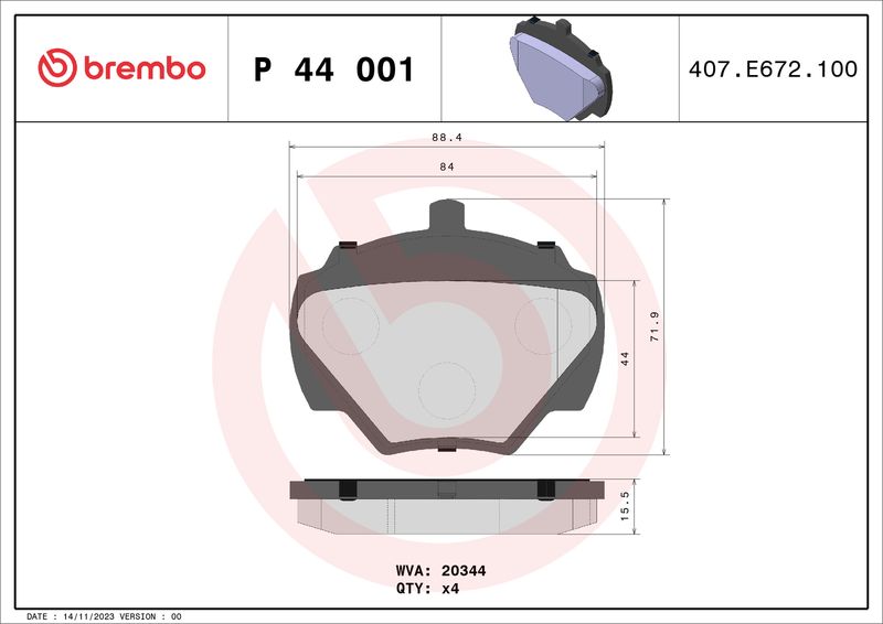 Brembo P44001 Brake Pad Set, disc brake - 1