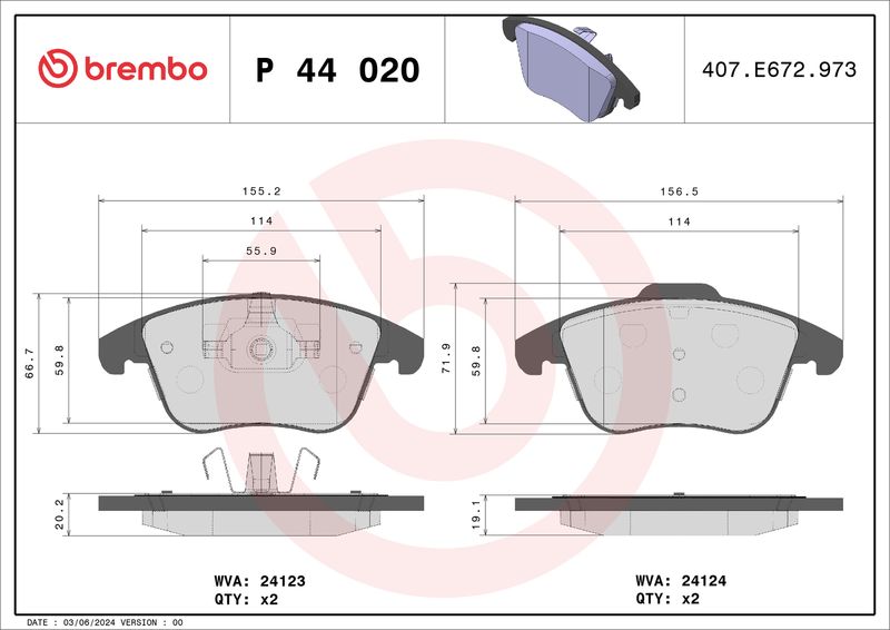 Brembo P44020 Brake Pad Set, disc brake - 1