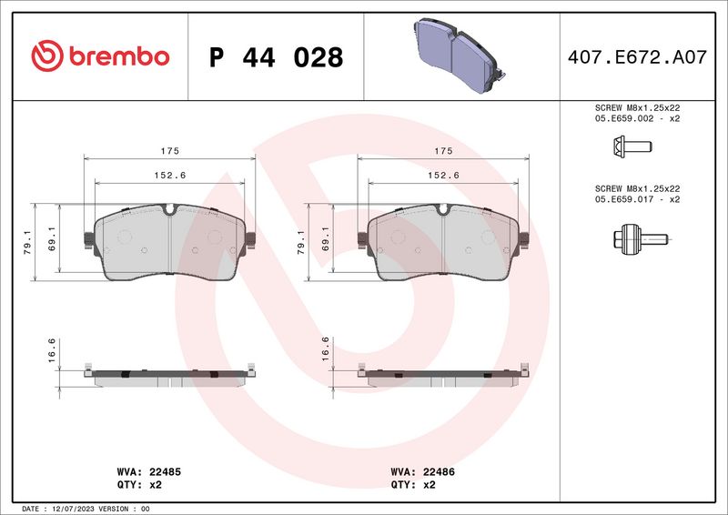Brembo P44028 Brake Pad Set, disc brake - 1