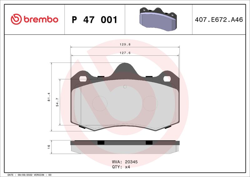 Brembo P47001 Brake Pad Set, disc brake - 1