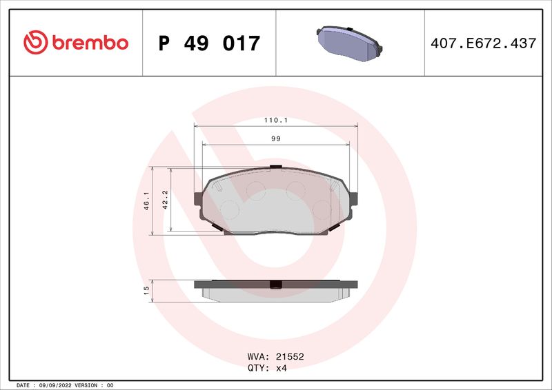 Brembo P49017 Brake Pad Set, disc brake - 1