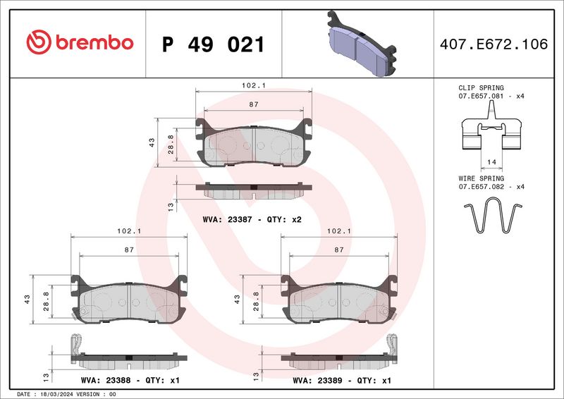 Brembo P49021 Brake Pad Set, disc brake - 1