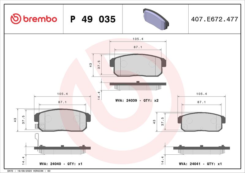 Brembo P49035 Brake Pad Set, disc brake - 1