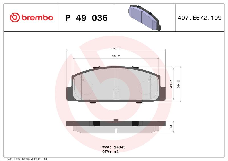 Brembo P49036 Brake Pad Set, disc brake - 1