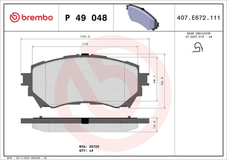 Brembo P49048 Brake Pad Set, disc brake - 1