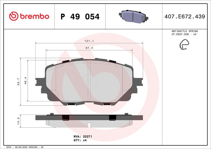 Brembo P49054 Brake Pad Set, disc brake - 1