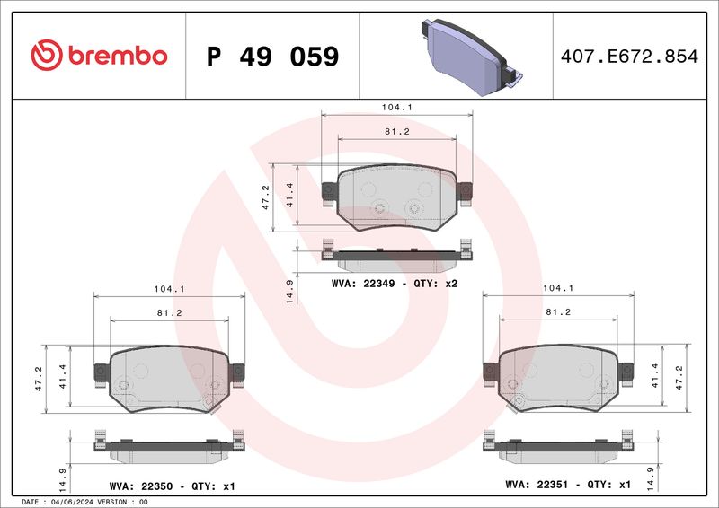 Brembo P49059 Brake Pad Set, disc brake - 1
