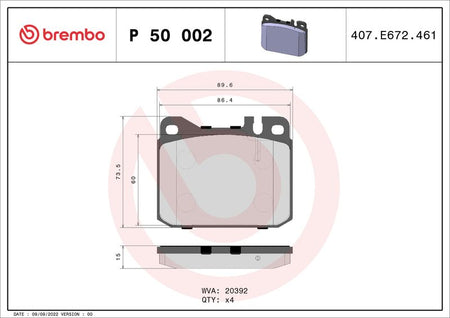 Brembo P50002 Brake Pad Set, disc brake - 1