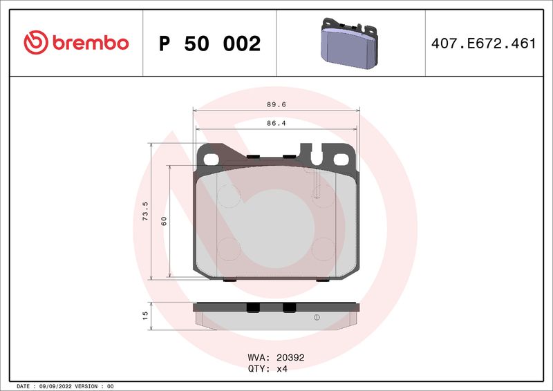 Brembo P50002 Brake Pad Set, disc brake - 1
