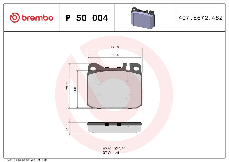 Brembo P50004 Brake Pad Set, disc brake - 1