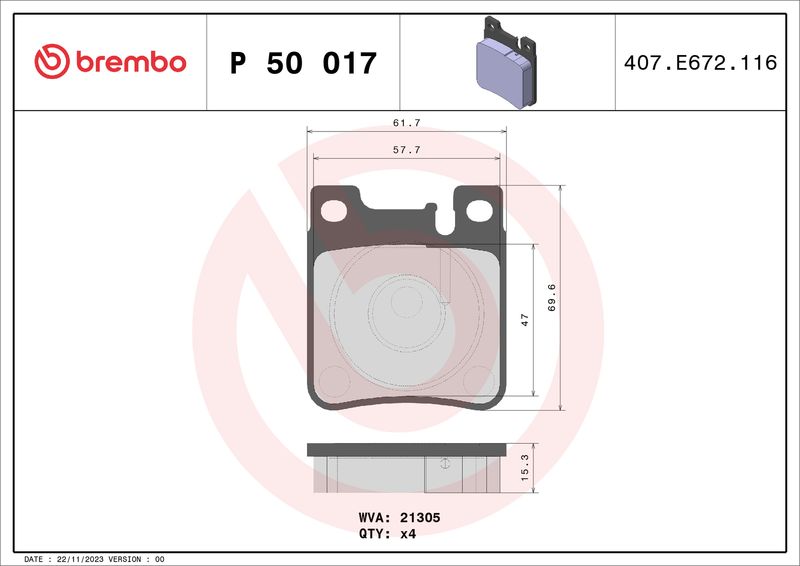 Brembo P50017 Brake Pad Set, disc brake - 1