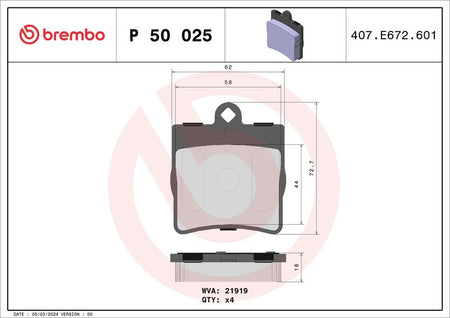 Brembo P50025 Brake Pad Set, disc brake - 1