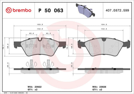 Brembo P50063 Brake Pad Set, disc brake - 1