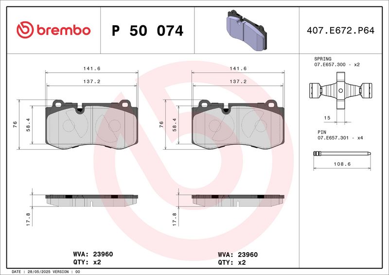 Brembo P50074 Brake Pad Set, disc brake - 1