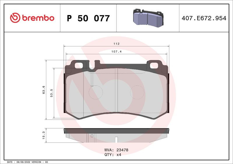 Brembo P50077 Brake Pad Set, disc brake - 1