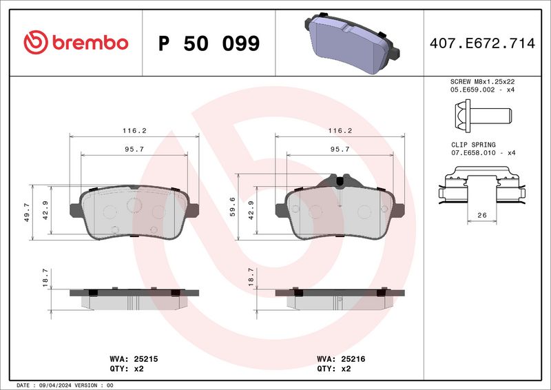 Brembo P50099 Brake Pad Set, disc brake - 1