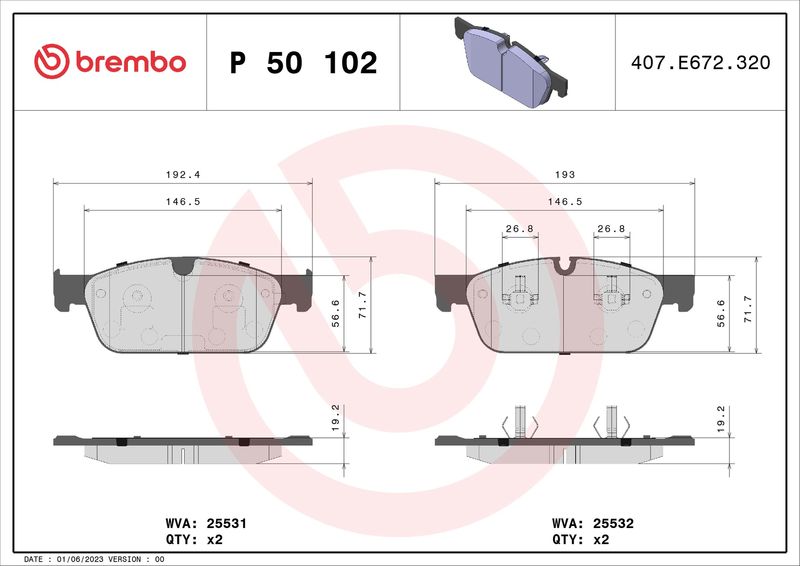 Brembo P50102 Brake Pad Set, disc brake - 1