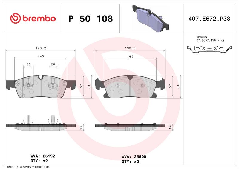 Brembo P50108 Brake Pad Set, disc brake - 2
