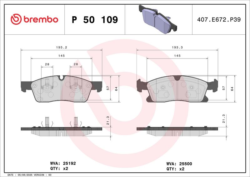 Brembo P50109 Brake Pad Set, disc brake - 1