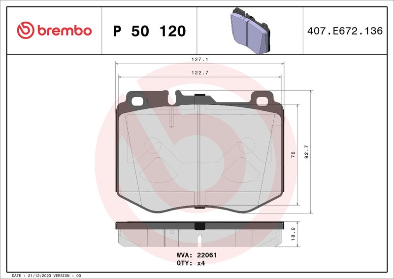 Brembo P50120 Brake Pad Set, disc brake - 1